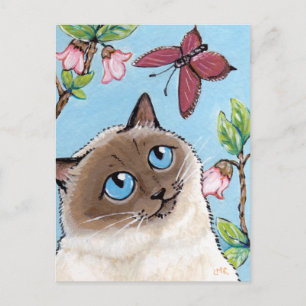 Birman Cat and Butterfly painting Postcard Postkarte