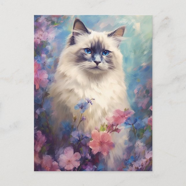 Birman Cat Aquarell-Blume Postkarte (Vorderseite)