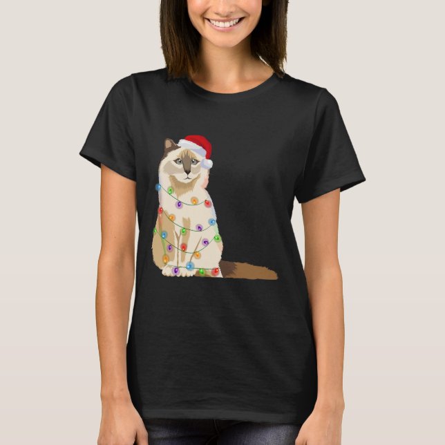 Birman Cat Christmas Lights Xmas Cat T-Shirt (Vorderseite)
