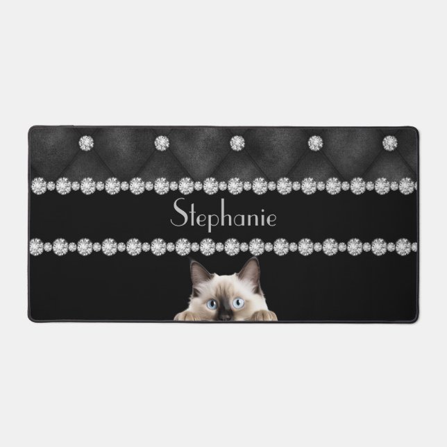 Birman Cat Diamonds on Black Desk Mat Schreibtischunterlage (Vorderseite)