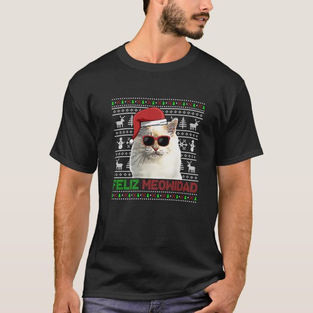 Birman Cat Feliz Meowidad Funny Christmas T-Shirt (Vorderseite)