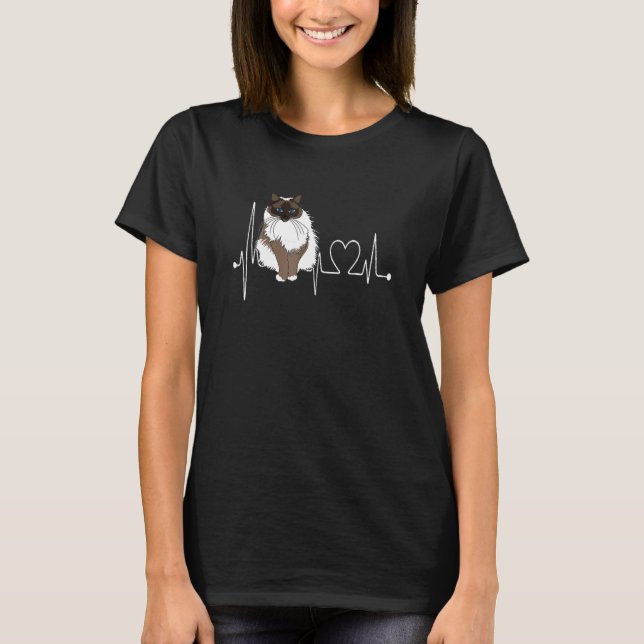 Birman Cat Heartbeat EKG  Cat Kitten  Design T-Shirt (Vorderseite)