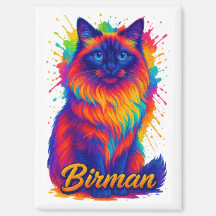 Birman Cat Pop Art - Vibrant Neon Rainbow Illustra Magnet
