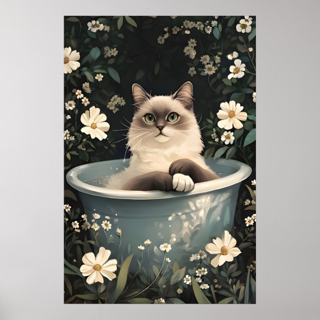 Birman In Bathtub Poster, Funny Cat Poster, Birman Poster (Vorne)