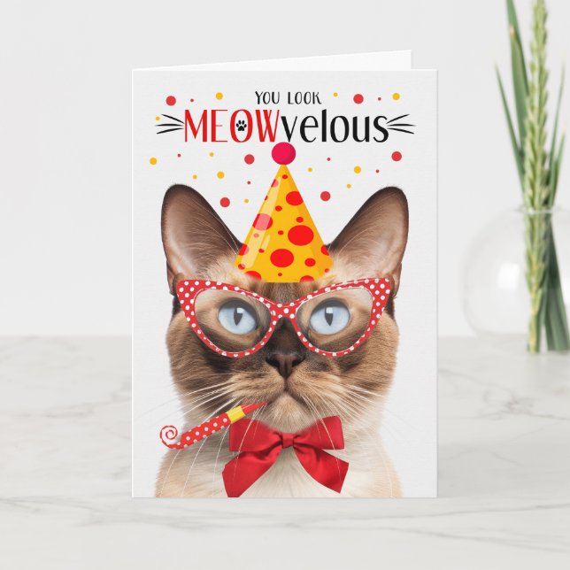 Birmanisches Siegel Point Cat MEOWvelous Birthday Karte (Vorderseite)