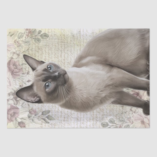 Birmese Floral Cat Kitten Seidenpapier (Vorderseite)