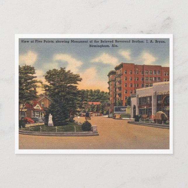Birmingham AL Five Points Ansicht 1940er Jahre Postkarte (Vorderseite)