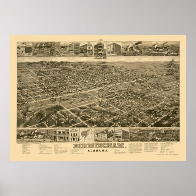 Birmingham, AL Panoramic Map - 1885 Poster (Vorne)