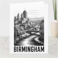 Birmingham Alabama Skyline Schwarz Weiß Holzschnit