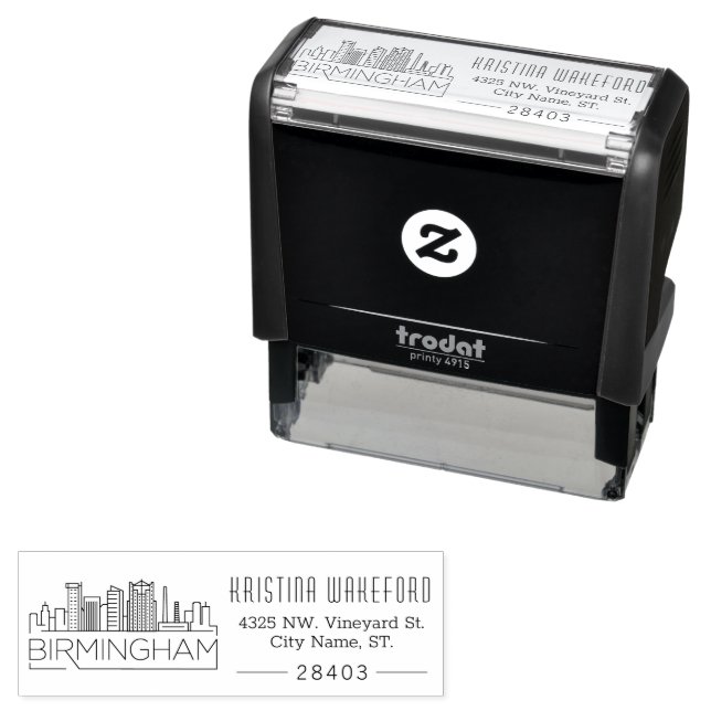 Birmingham City Skyline | Benutzerdefinierte Adres Permastempel (Beispiel)
