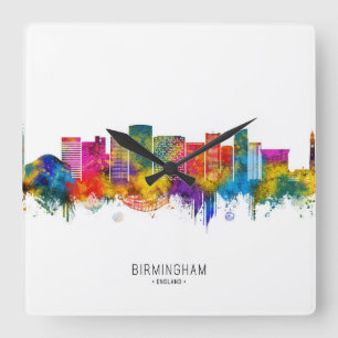Birmingham England Skyline Quadratische Wanduhr