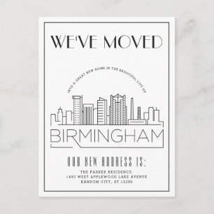 Birmingham Skyline Moderne Deco Adressänderung Ankündigungspostkarte