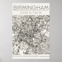 Birmingham Stadtplanposter – Modernes Minimal Urba