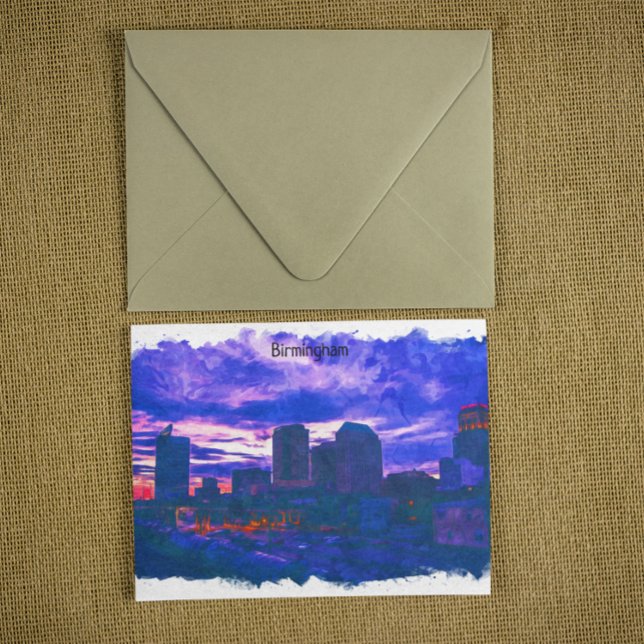 Birmingham UK Aqucolor View Postkarte (Birmingham UK watercolor travel postcard)