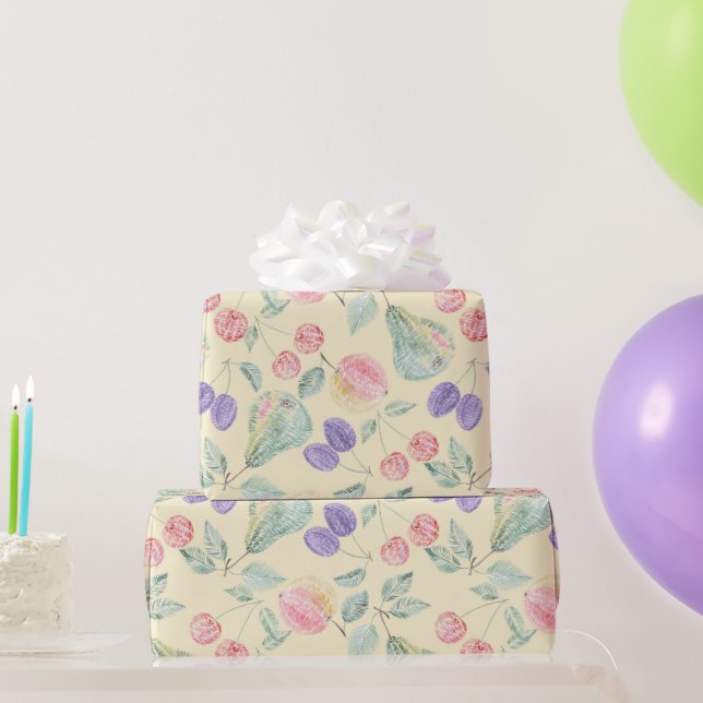 Birne, Apfel, Kirsche, Pflaume, Fruchtmischung, st Geschenkpapier (Partygeschenke)