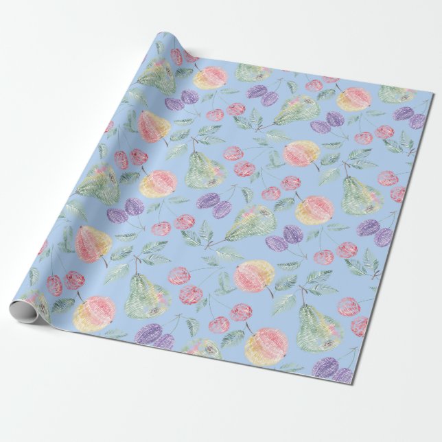 Birne, Apfel, Kirsche, Pflaume, Fruchtmischung, st Geschenkpapier (Ungerollt)