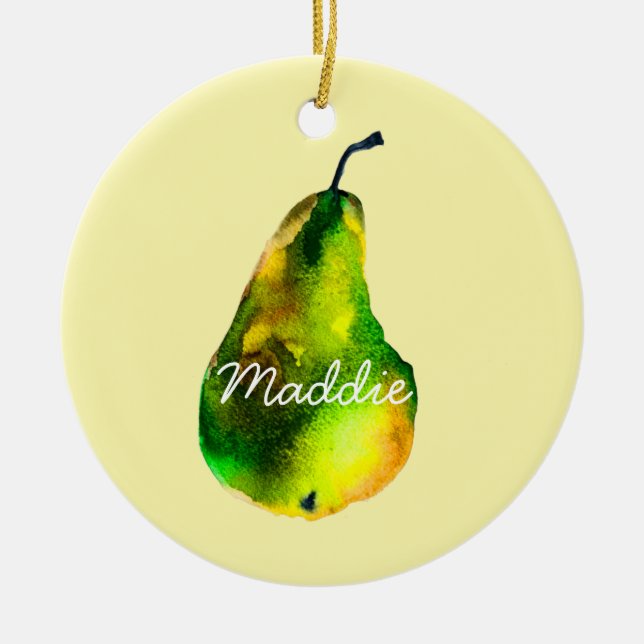 Birne, Aquarellfrucht Keramik Ornament (Vorne)