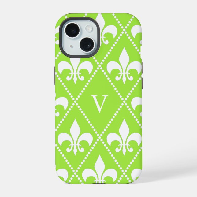 Birne Fleur de Lis mit Monogramm iPhone 15 Hülle (Rückseite)