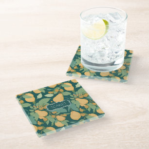 Birne floral Personalisiertes Muster Glasuntersetzer