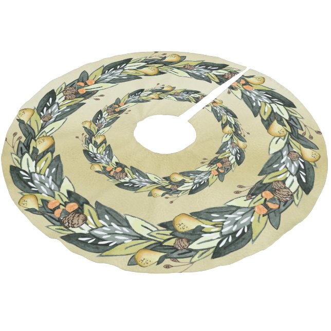 Birne Tree, Goldener Weihnachtsbaumrock Polyester Weihnachtsbaumdecke (Schrägansicht)