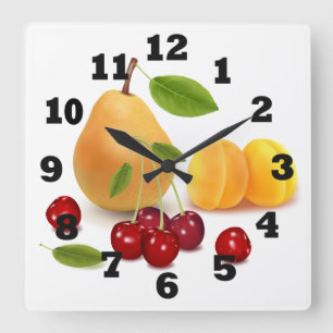 Birnen-Aprikose und Kirschen Quadratische Wanduhr