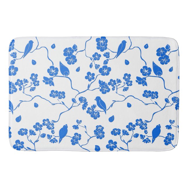 Birnen auf Kirschblüten Blauer Druck Badematte (Vorderseite)