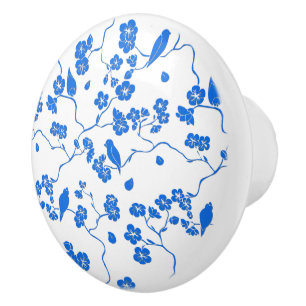 Birnen auf Kirschblüten Blauer Druck Keramikknauf