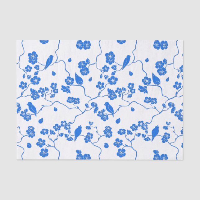 Birnen auf Kirschblüten Blauer Druck Seidenpapier (Vorderseite)