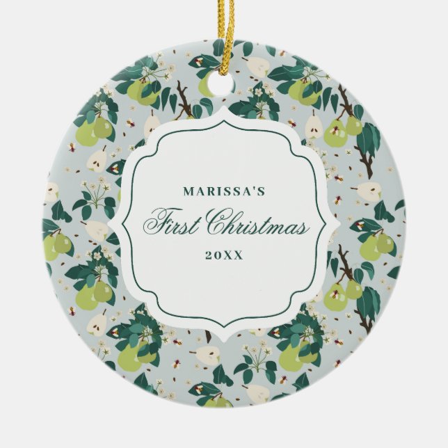 Birnen & Bienen Botanischer Blumengarten Weihnacht Keramik Ornament (Vorne)