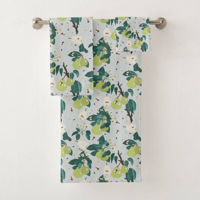 Birnen & Bienen in einem botanischen Blumengarten  Badhandtuch Set (Insitu)