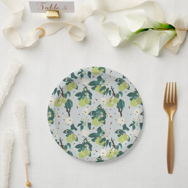 Birnen & Bienen in einem botanischen Blumengarten  Pappteller (Hochzeit)