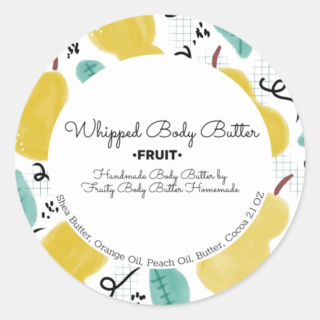 Birnen Body Butter Bath Branding Verpackung Runder Aufkleber (Vorderseite)