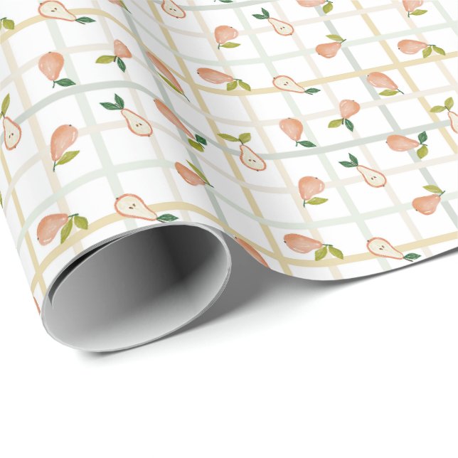 Birnen Sommer Picknick Karo Gingham neutral Geschenkpapier (Rolleneckpunkt)