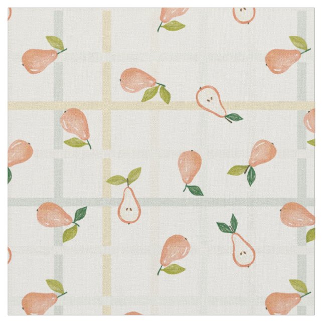 Birnen Sommer Picknick Karo Gingham neutral Stoff (Nahaufnahme)