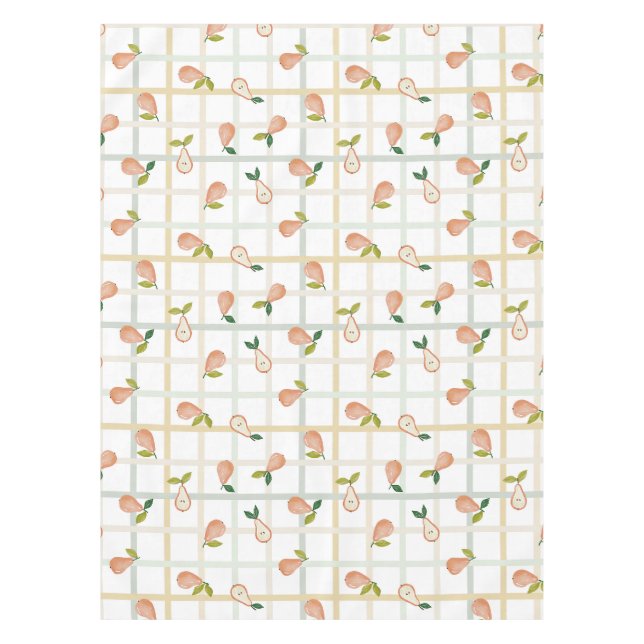 Birnen Sommer Picknick Karo Gingham neutral Tischdecke (Vorderseite)