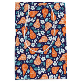 Birnen und Blüten in Orange und Blau Mittlere Geschenktüte