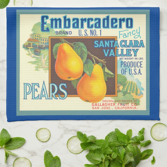 Birnen Vintag Fruchtkasten Kunst Küche Handtuch (Gefaltet)