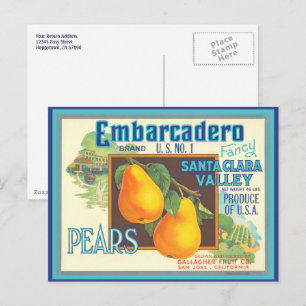 Birnen Vintages Landschaftliches Label Postkarte