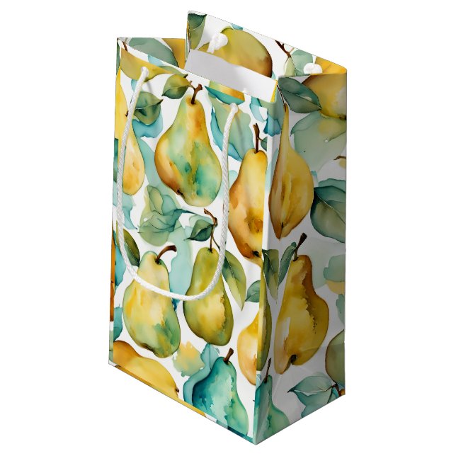 Birnen Wasserfarben Kunst Kleine Geschenktüte (Rückseite Schrägansicht)