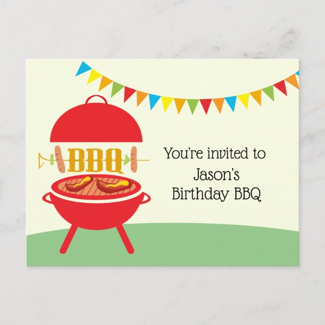 birt BBQ, barbecue, bbq grill, Invitation Postcard Einladungspostkarte (Vorderseite)