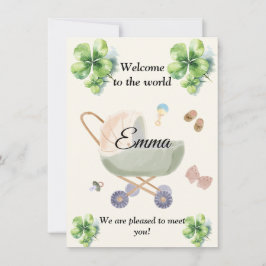 Birth announcement baby clover einladung
