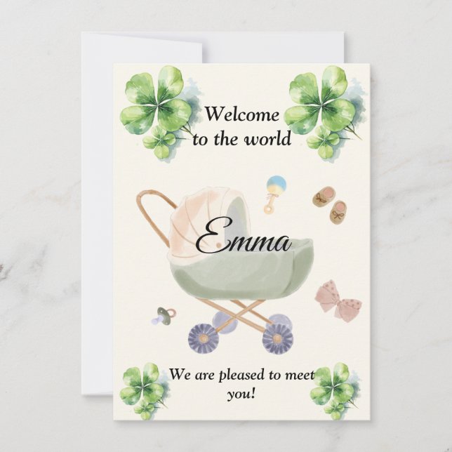 Birth announcement baby clover einladung (Vorderseite)