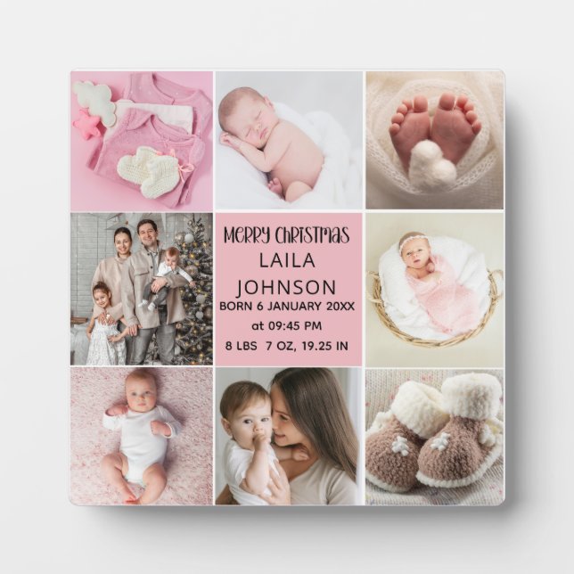  Birth Announcment Personalize 8 Photo christmas Fotoplatte (Vorderseite)