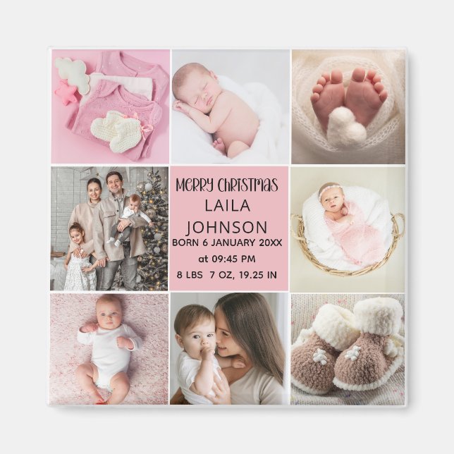  Birth Announcment Personalize 8 Photo christmas Magnet (Vorne)
