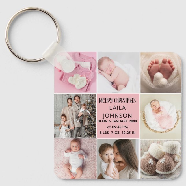  Birth Announcment Personalize 8 Photo christmas Schlüsselanhänger (Vorderseite)
