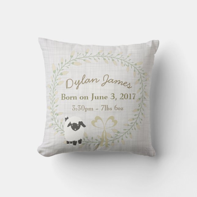 Birth Baby Pillow Lamb Boy Girl Nursery Kissen (Vorderseite)