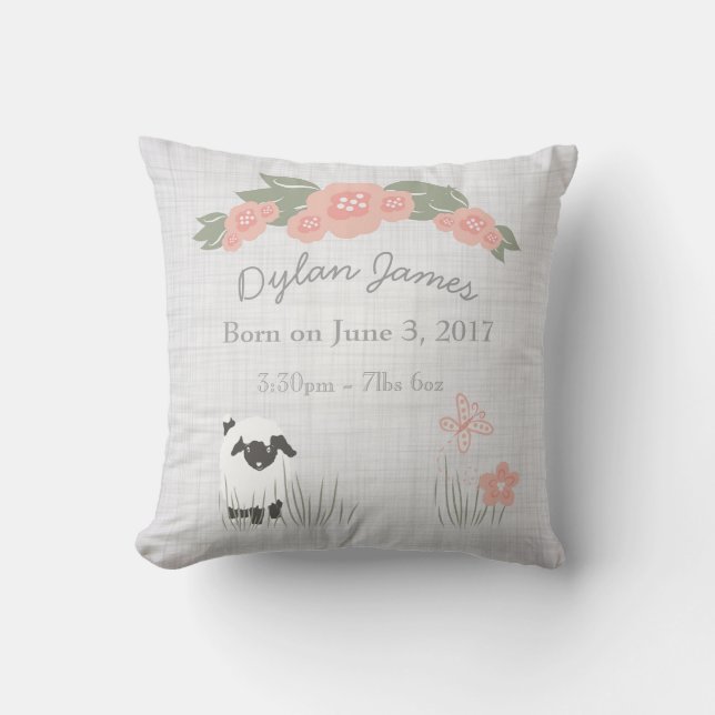 Birth Baby Pillow Lamb Boy Girl Nursery Kissen (Vorderseite)