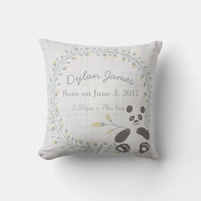 Birth Baby Pillow Panda Boy Girl Nursery Kissen (Vorderseite)