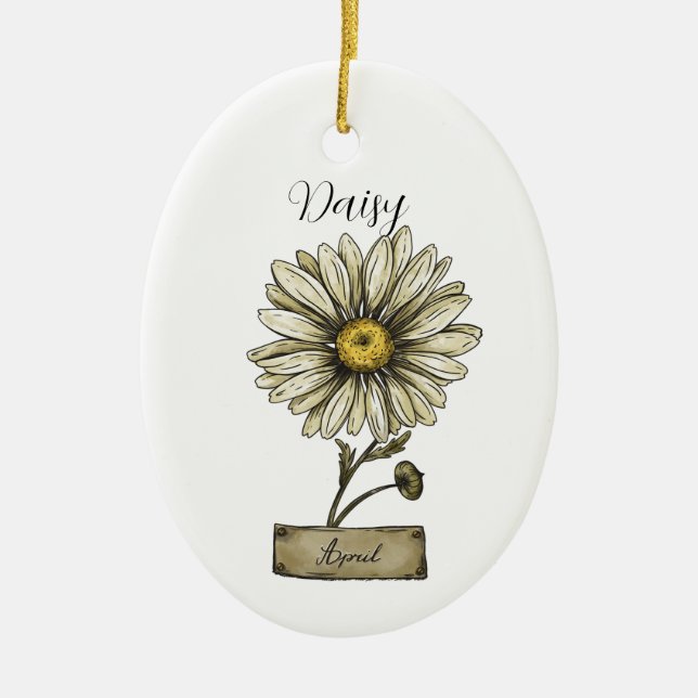 Birth Blume APRIL Birthday Daisy Keramik Ornament (Vorne)