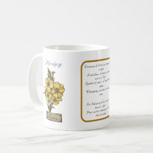 Birth Blume FEBRUARY Geburtstag Primrose Gedicht Kaffeetasse